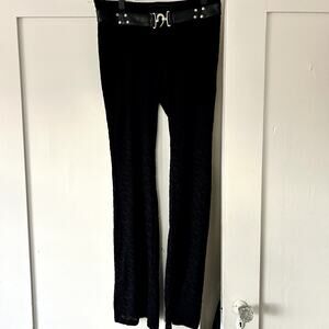 Outkast Mesh bell bottom printed pants with buckle